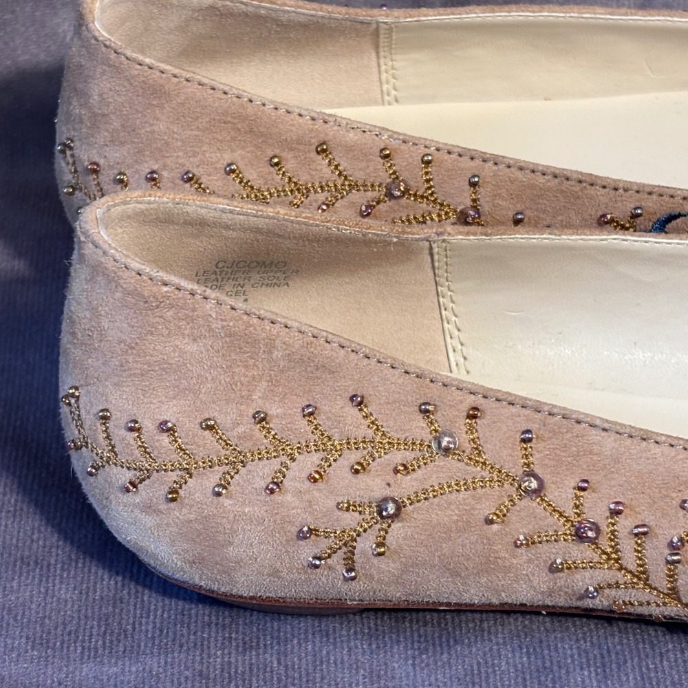 Circa Joan & David Embroidered Beaded Suede Heel Womens 7 Tan Boho - Picture 9 of 11